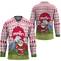 Japan Christmas Hockey Jersey with Santa Mount Fuji Rising Sun and Festive Pattern Design - Wonder Print Shop