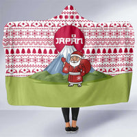 Japan Christmas Hooded Blanket with Santa Mount Fuji Rising Sun and Festive Pattern Design - Wonder Print Shop