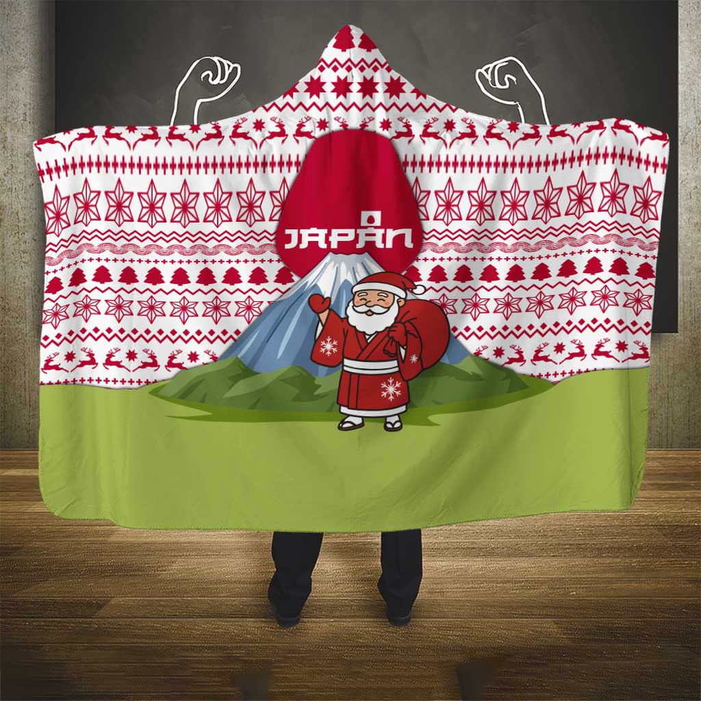 Japan Christmas Hooded Blanket with Santa Mount Fuji Rising Sun and Festive Pattern Design - Wonder Print Shop