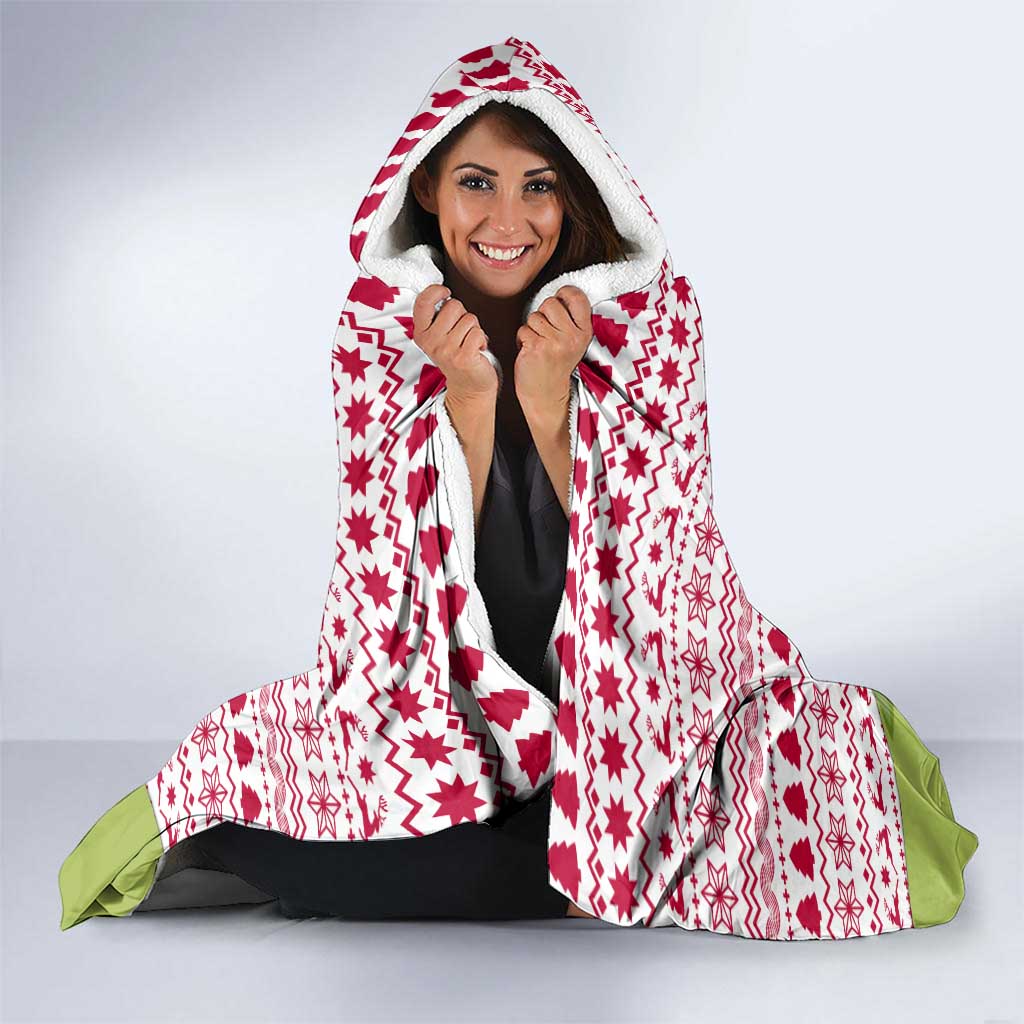 Japan Christmas Hooded Blanket with Santa Mount Fuji Rising Sun and Festive Pattern Design - Wonder Print Shop