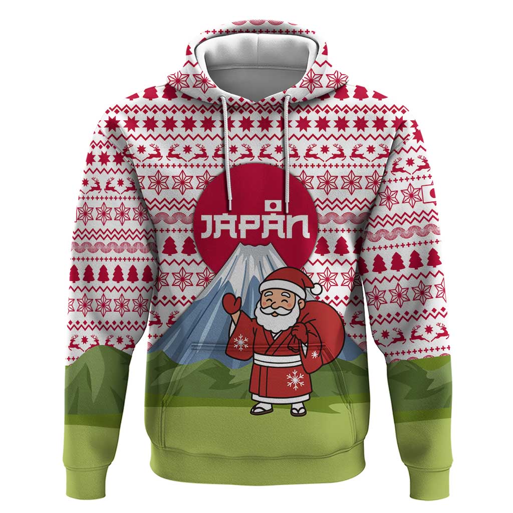 Japan Christmas Hoodie with Santa Mount Fuji Rising Sun and Festive Pattern Design - Wonder Print Shop