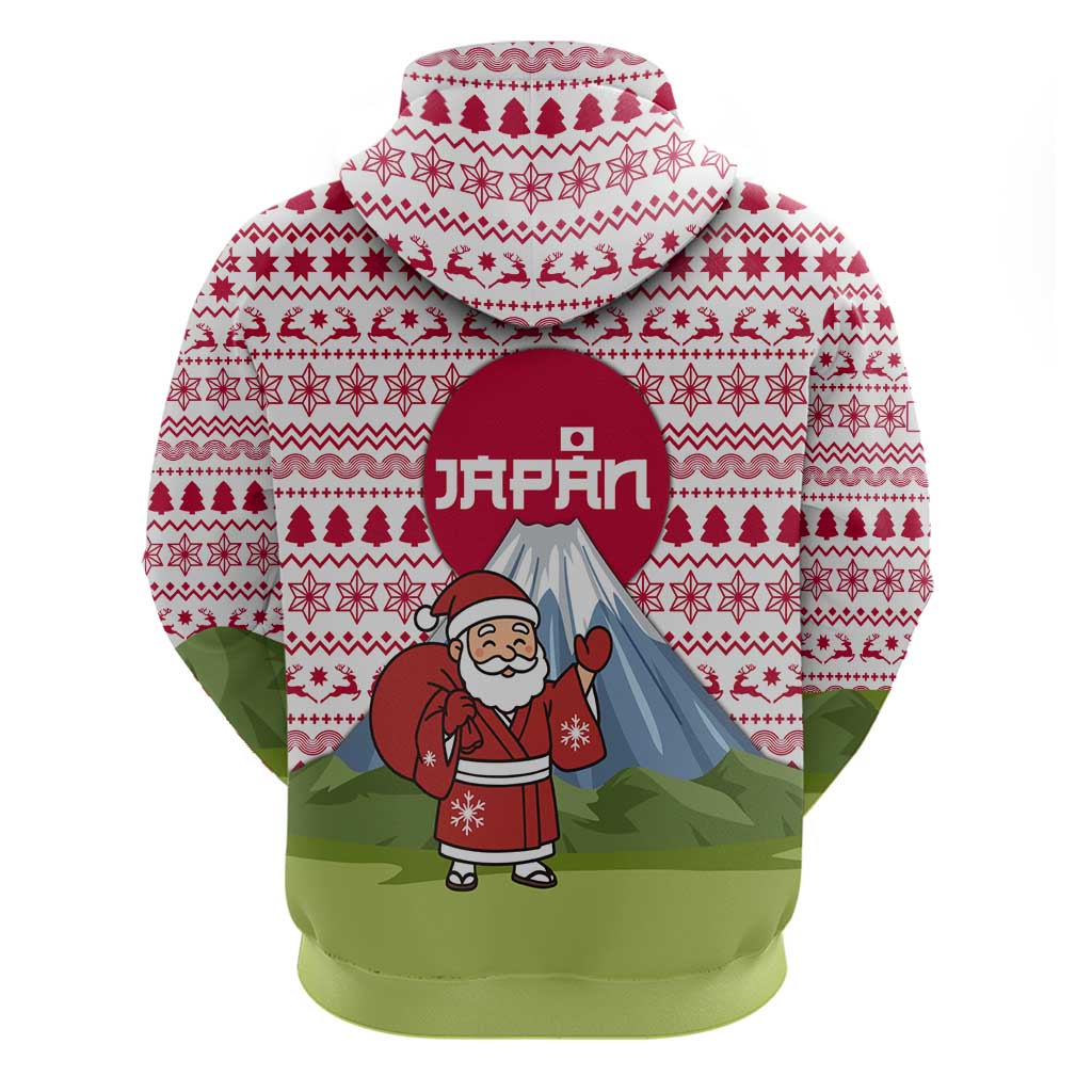 Japan Christmas Hoodie with Santa Mount Fuji Rising Sun and Festive Pattern Design - Wonder Print Shop