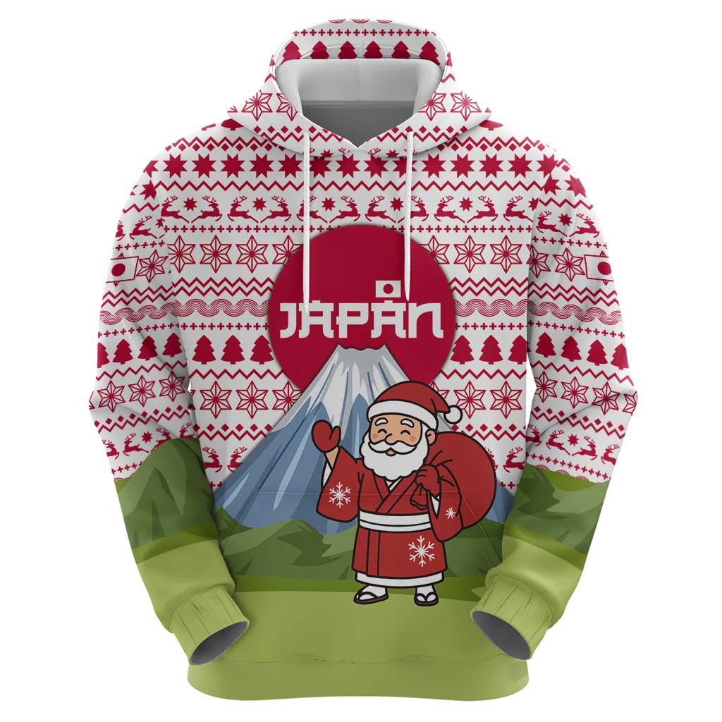 Japan Christmas Hoodie with Santa Mount Fuji Rising Sun and Festive Pattern Design - Wonder Print Shop