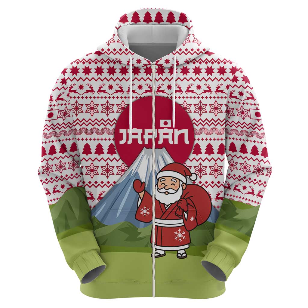 Japan Christmas Hoodie with Santa Mount Fuji Rising Sun and Festive Pattern Design - Wonder Print Shop