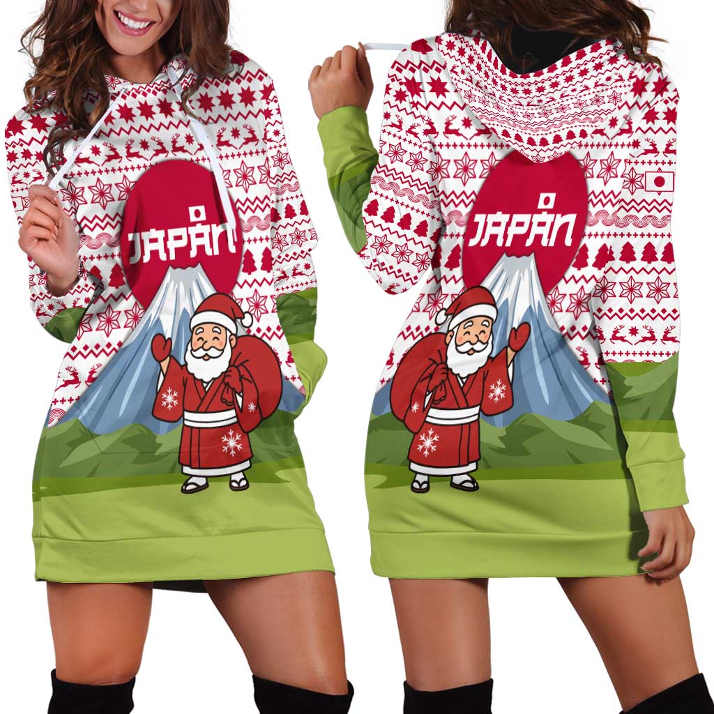Japan Christmas Hoodie Dress with Santa Mount Fuji Rising Sun and Festive Pattern Design - Wonder Print Shop