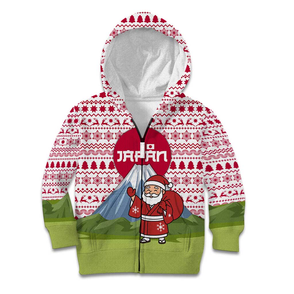 Japan Christmas Kid Hoodie with Santa Mount Fuji Rising Sun and Festive Pattern Design - Wonder Print Shop