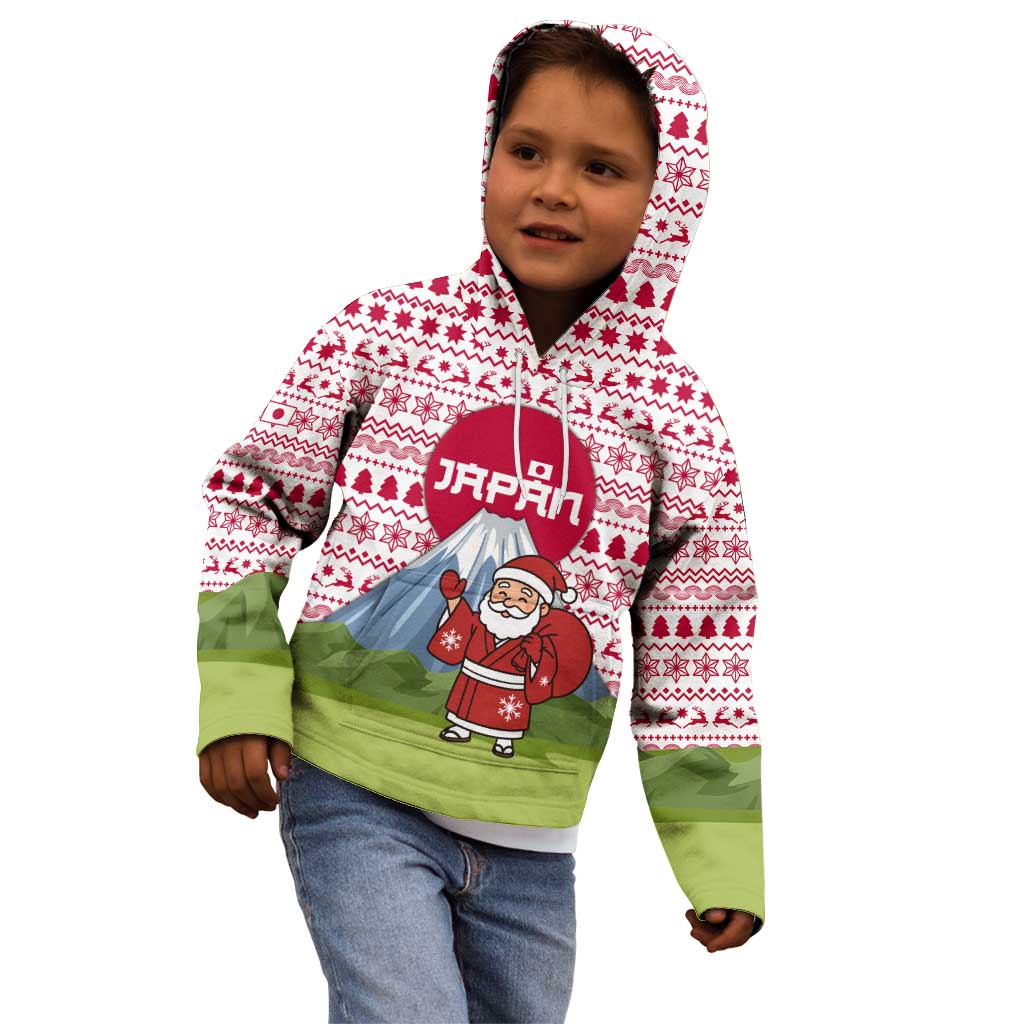 Japan Christmas Kid Hoodie with Santa Mount Fuji Rising Sun and Festive Pattern Design - Wonder Print Shop