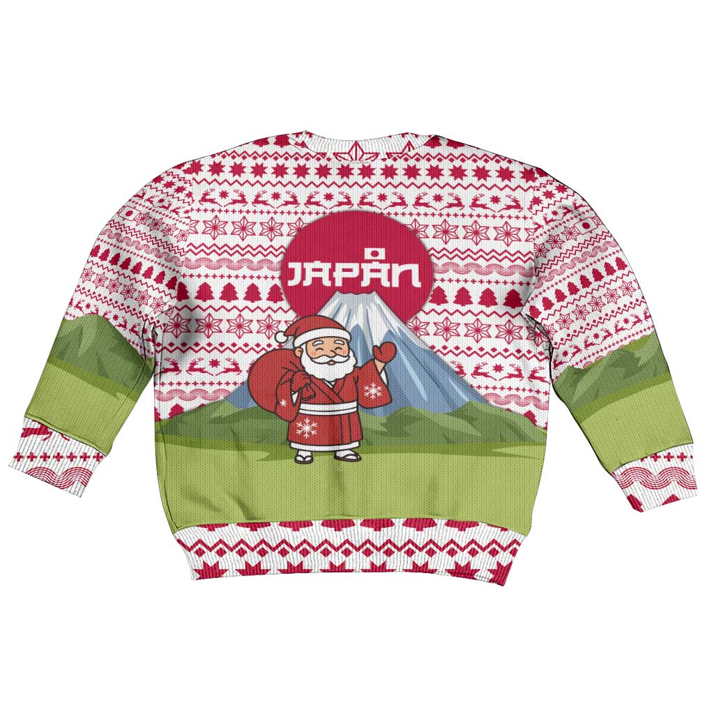 Japan Christmas Kid Ugly Christmas Sweater with Santa Mount Fuji Rising Sun and Festive Pattern Design - Wonder Print Shop