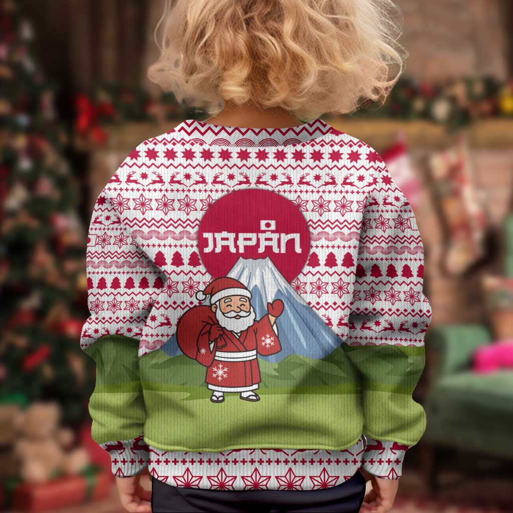 Japan Christmas Kid Ugly Christmas Sweater with Santa Mount Fuji Rising Sun and Festive Pattern Design - Wonder Print Shop