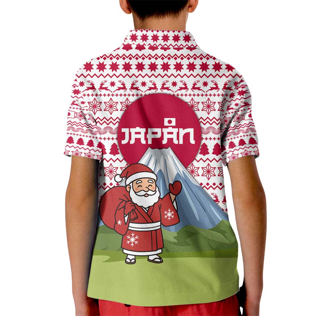 Japan Christmas Kid Polo Shirt with Santa Mount Fuji Rising Sun and Festive Pattern Design - Wonder Print Shop