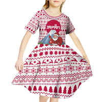 Japan Christmas Kid Short Sleeve Dress with Santa Mount Fuji Rising Sun and Festive Pattern Design - Wonder Print Shop