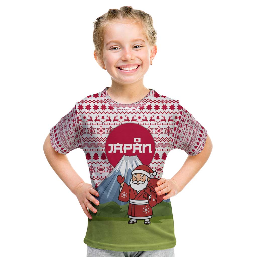 Japan Christmas Kid T Shirt with Santa Mount Fuji Rising Sun and Festive Pattern Design - Wonder Print Shop