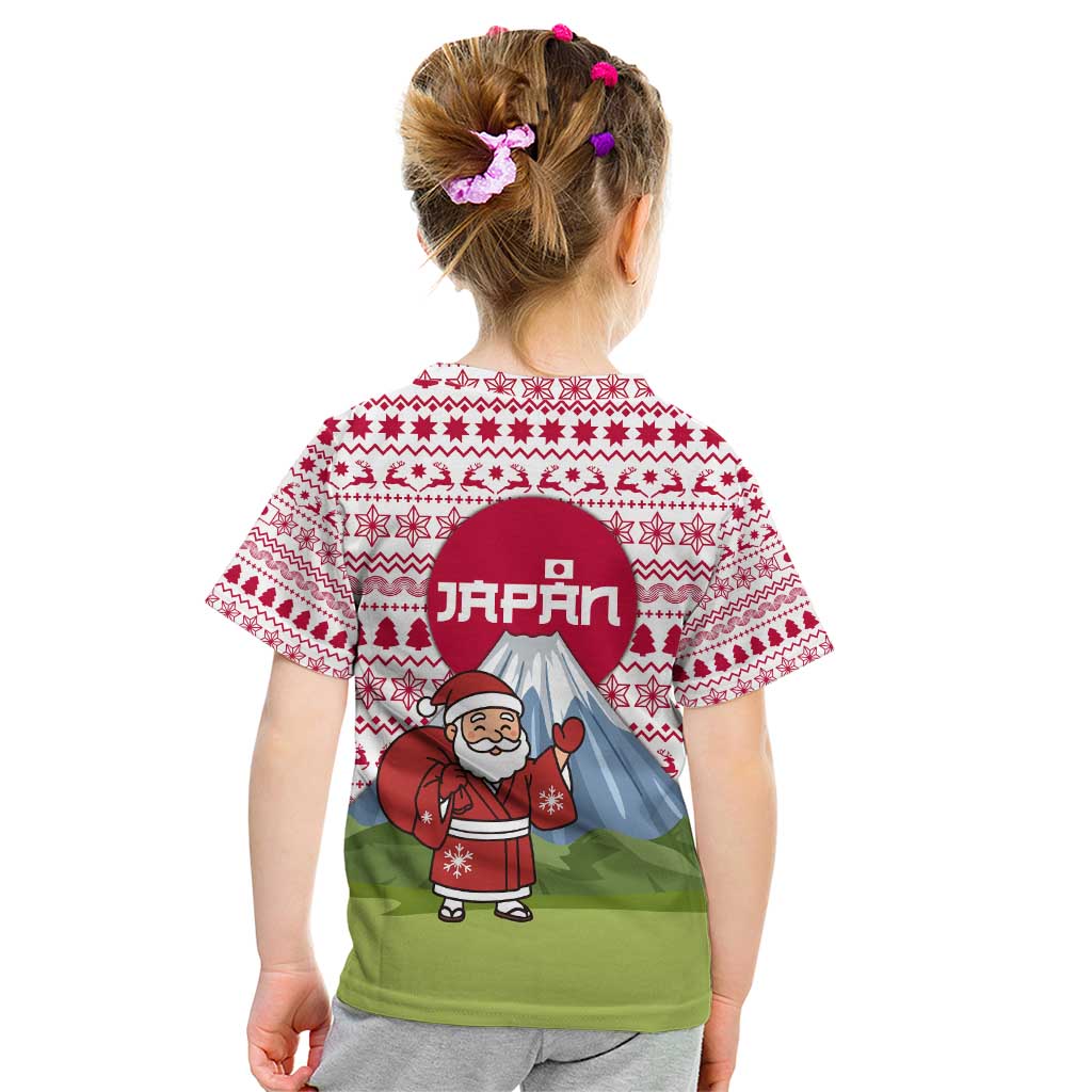 Japan Christmas Kid T Shirt with Santa Mount Fuji Rising Sun and Festive Pattern Design - Wonder Print Shop