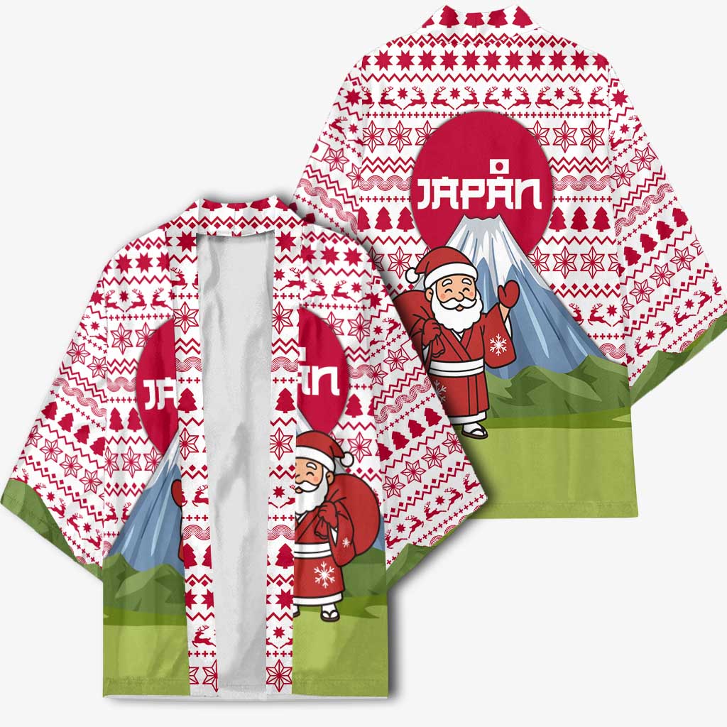 Japan Christmas Kimono with Santa Mount Fuji Rising Sun and Festive Pattern Design - Wonder Print Shop