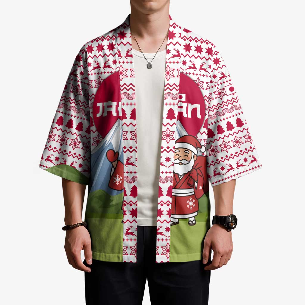 Japan Christmas Kimono with Santa Mount Fuji Rising Sun and Festive Pattern Design - Wonder Print Shop