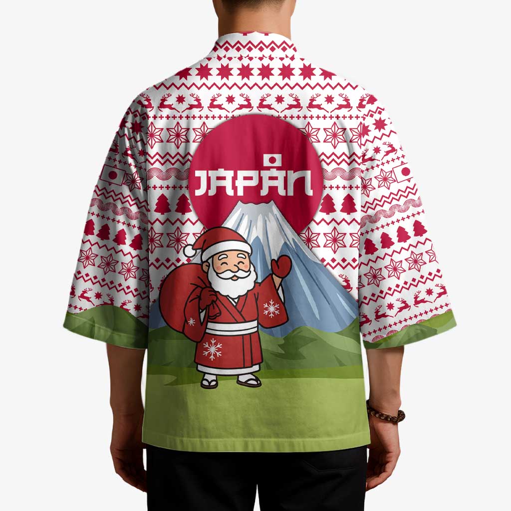 Japan Christmas Kimono with Santa Mount Fuji Rising Sun and Festive Pattern Design - Wonder Print Shop