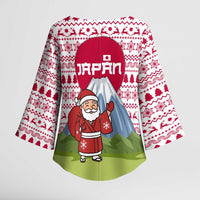 Japan Christmas Kimono Sleeve Blouse with Santa Mount Fuji Rising Sun and Festive Pattern Design - Wonder Print Shop