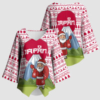 Japan Christmas Kimono Sleeve Blouse with Santa Mount Fuji Rising Sun and Festive Pattern Design - Wonder Print Shop