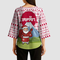 Japan Christmas Kimono Sleeve Blouse with Santa Mount Fuji Rising Sun and Festive Pattern Design - Wonder Print Shop