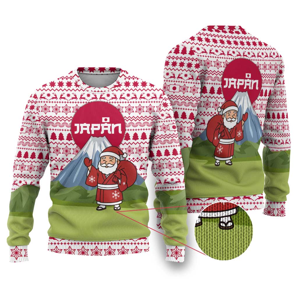 Japan Christmas Ugly Christmas Sweater with Santa Mount Fuji Rising Sun and Festive Pattern Design - Wonder Print Shop