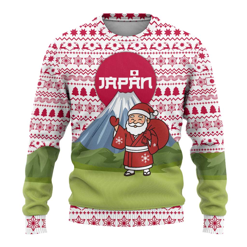 Japan Christmas Ugly Christmas Sweater with Santa Mount Fuji Rising Sun and Festive Pattern Design - Wonder Print Shop