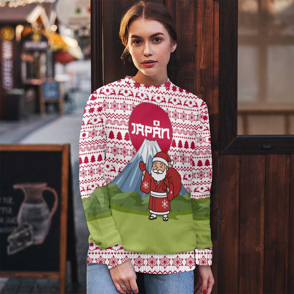 Japan Christmas Ugly Christmas Sweater with Santa Mount Fuji Rising Sun and Festive Pattern Design - Wonder Print Shop
