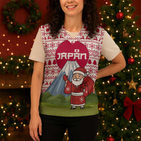 Japan Christmas Knitted V-Neck Vest with Santa Mount Fuji Rising Sun and Festive Pattern Design - Wonder Print Shop