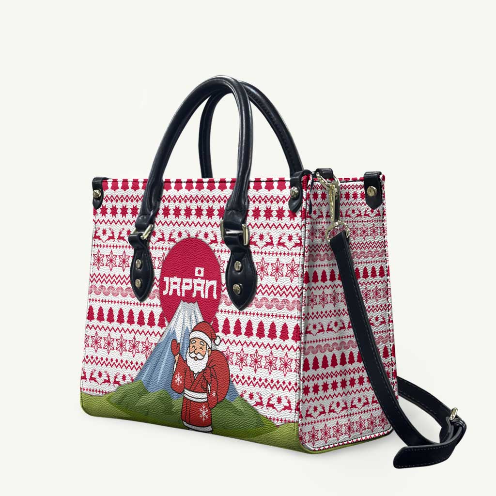 Japan Christmas Leather Bag with Santa Mount Fuji Rising Sun and Festive Pattern Design - Wonder Print Shop