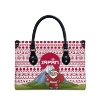 Japan Christmas Leather Bag with Santa Mount Fuji Rising Sun and Festive Pattern Design - Wonder Print Shop