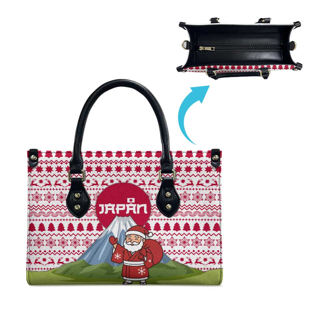 Japan Christmas Leather Bag with Santa Mount Fuji Rising Sun and Festive Pattern Design - Wonder Print Shop