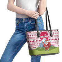 Japan Christmas Leather Tote Bag with Santa Mount Fuji Rising Sun and Festive Pattern Design - Wonder Print Shop