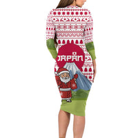 Japan Christmas Long Sleeve Bodycon Dress with Santa Mount Fuji Rising Sun and Festive Pattern Design - Wonder Print Shop