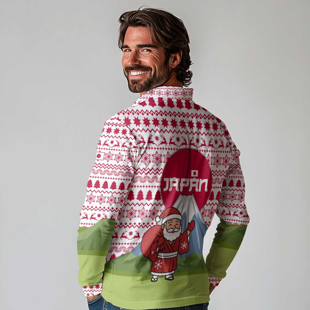 Japan Christmas Long Sleeve Polo Shirt with Santa Mount Fuji Rising Sun and Festive Pattern Design - Wonder Print Shop