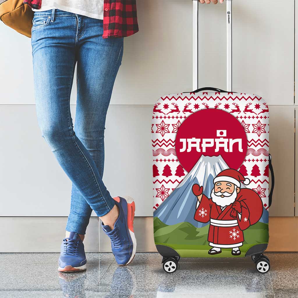 Japan Christmas Luggage Cover with Santa Mount Fuji Rising Sun and Festive Pattern Design - Wonder Print Shop