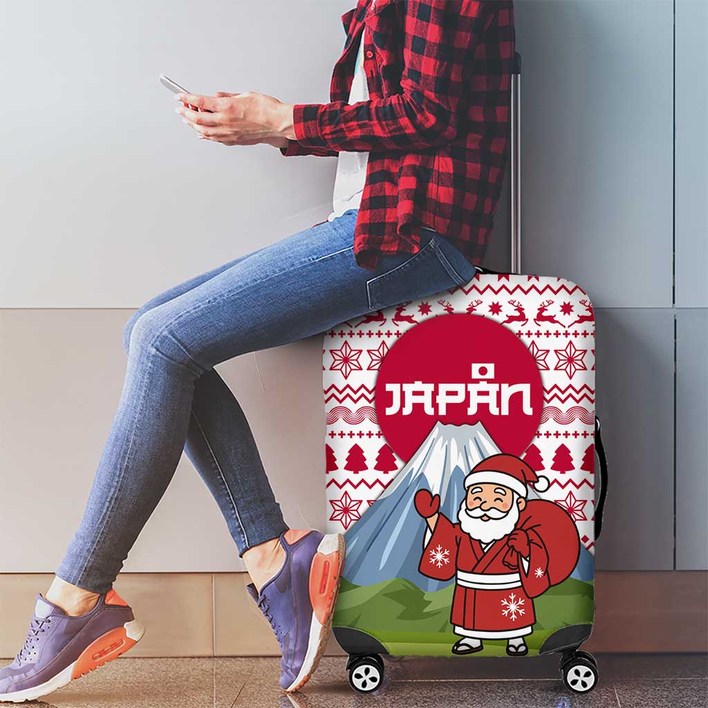 Japan Christmas Luggage Cover with Santa Mount Fuji Rising Sun and Festive Pattern Design - Wonder Print Shop