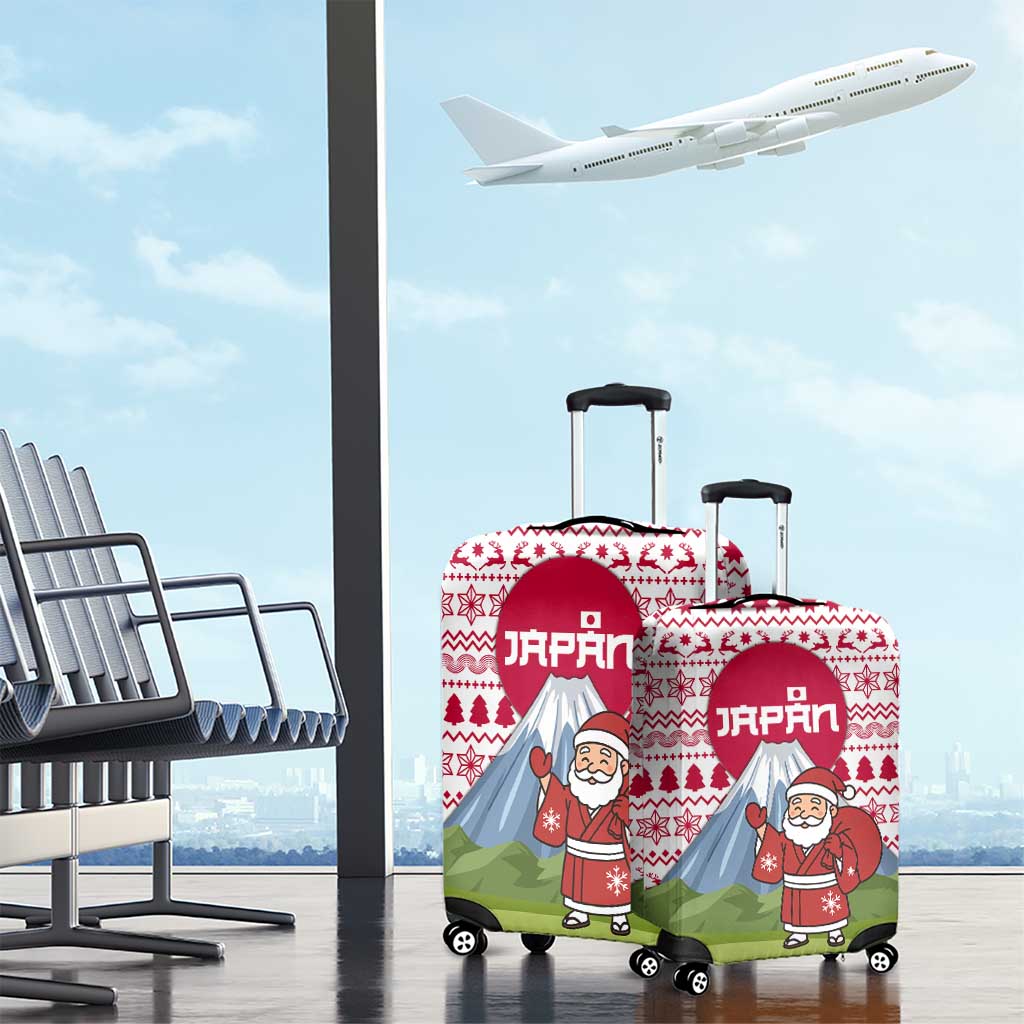 Japan Christmas Luggage Cover with Santa Mount Fuji Rising Sun and Festive Pattern Design - Wonder Print Shop