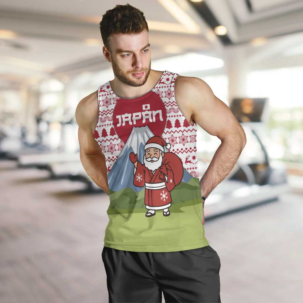 Japan Christmas Men Tank Top with Santa Mount Fuji Rising Sun and Festive Pattern Design - Wonder Print Shop