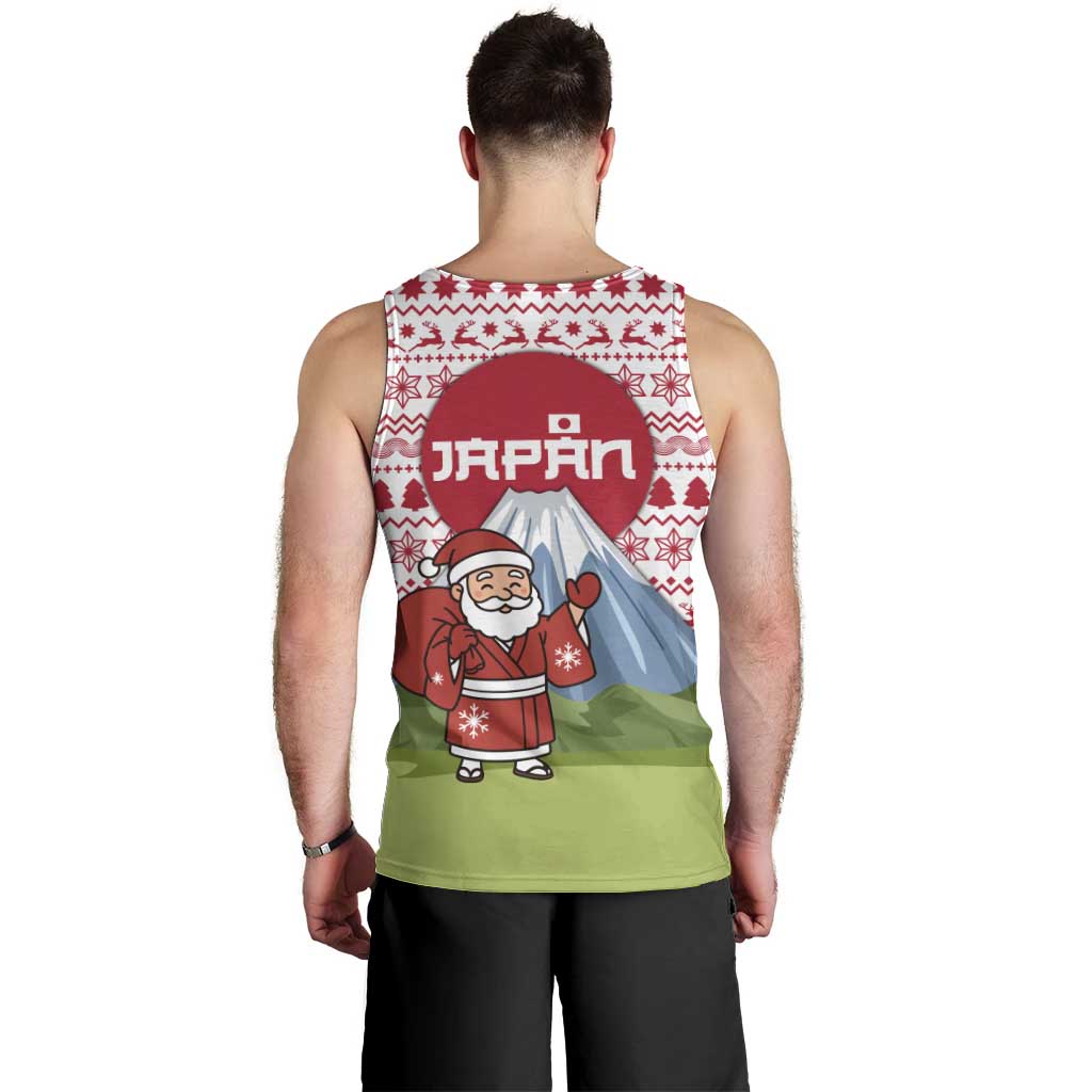 Japan Christmas Men Tank Top with Santa Mount Fuji Rising Sun and Festive Pattern Design - Wonder Print Shop