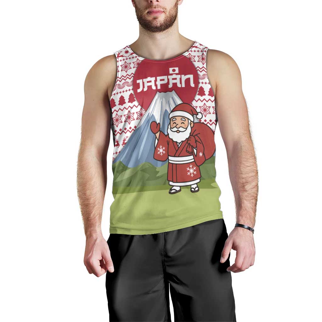Japan Christmas Men Tank Top with Santa Mount Fuji Rising Sun and Festive Pattern Design - Wonder Print Shop