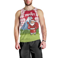 Japan Christmas Men Tank Top with Santa Mount Fuji Rising Sun and Festive Pattern Design - Wonder Print Shop