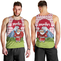 Japan Christmas Men Tank Top with Santa Mount Fuji Rising Sun and Festive Pattern Design - Wonder Print Shop