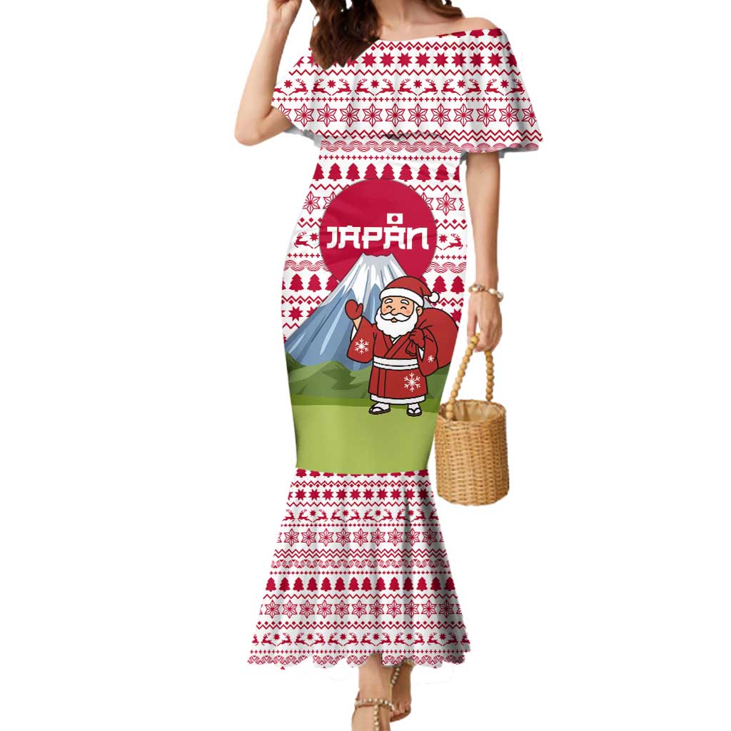 Japan Christmas Mermaid Dress with Santa Mount Fuji Rising Sun and Festive Pattern Design - Wonder Print Shop
