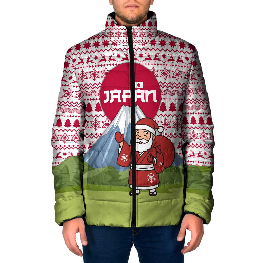 Japan Christmas Padded Jacket with Santa Mount Fuji Rising Sun and Festive Pattern Design - Wonder Print Shop