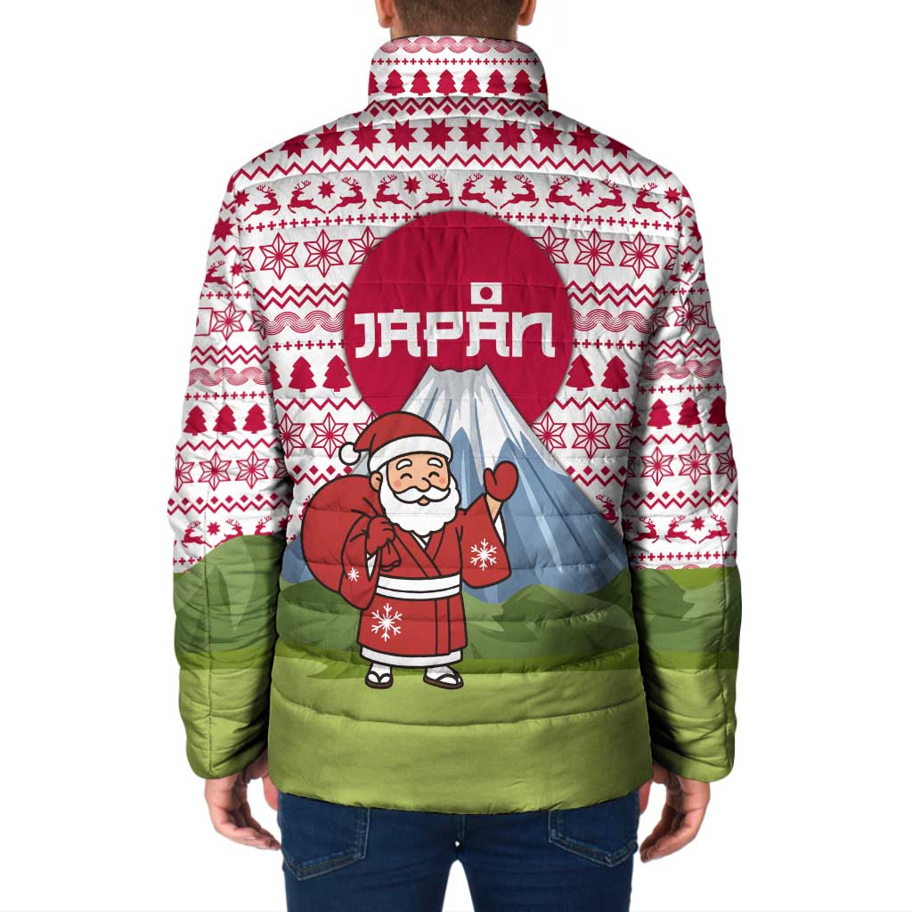 Japan Christmas Padded Jacket with Santa Mount Fuji Rising Sun and Festive Pattern Design - Wonder Print Shop