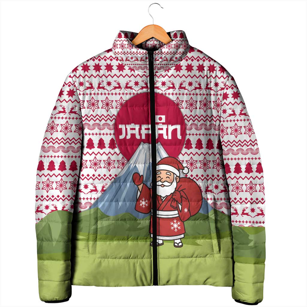 Japan Christmas Padded Jacket with Santa Mount Fuji Rising Sun and Festive Pattern Design - Wonder Print Shop