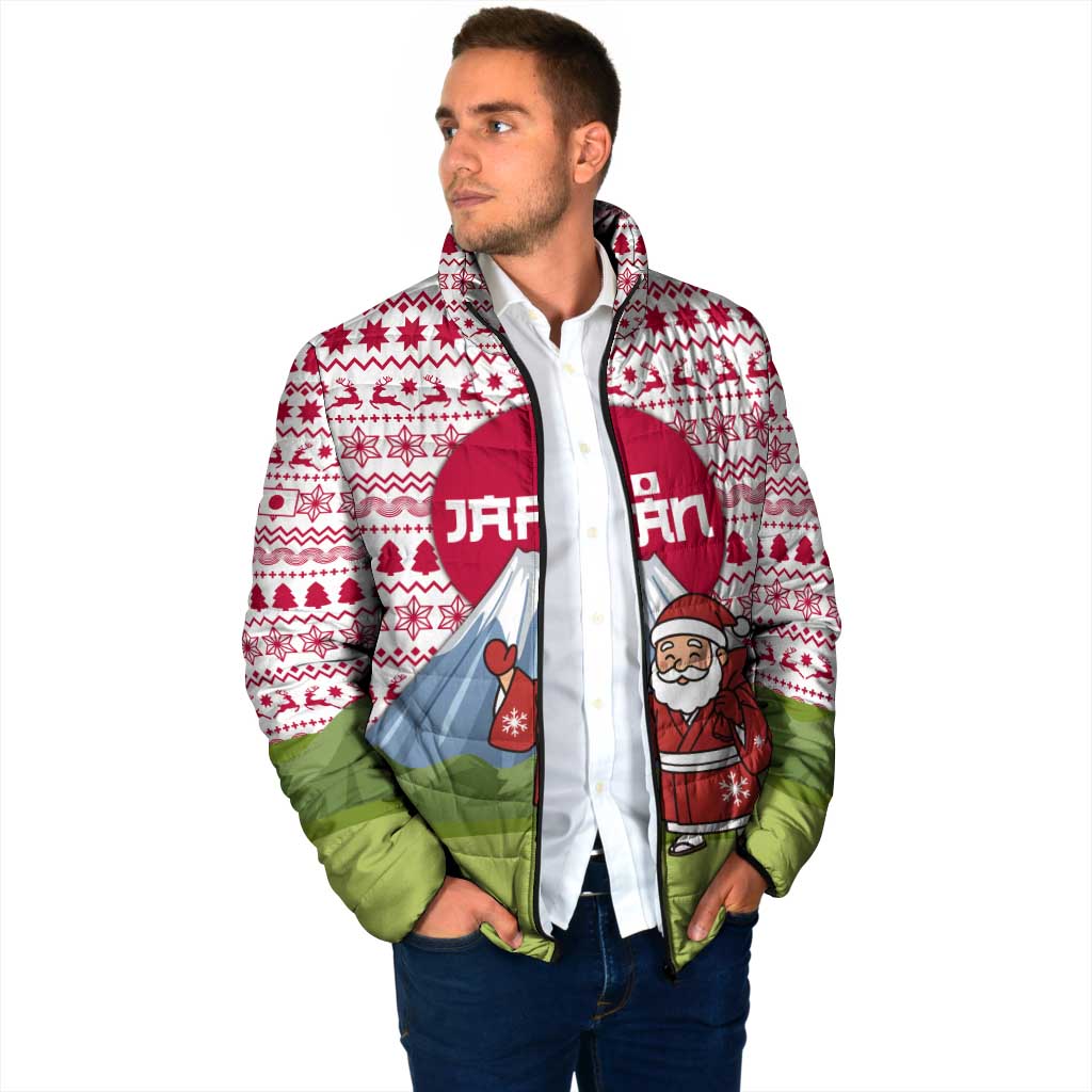 Japan Christmas Padded Jacket with Santa Mount Fuji Rising Sun and Festive Pattern Design - Wonder Print Shop