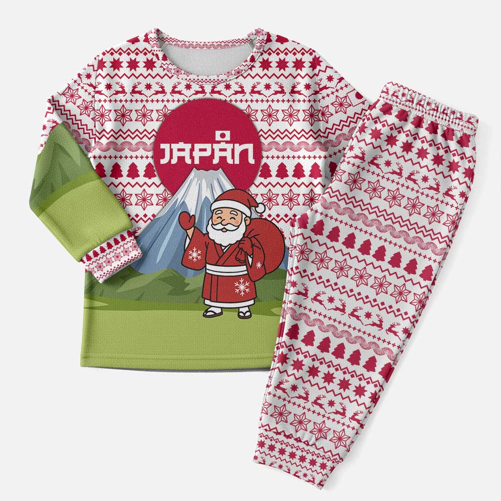 Japan Christmas Pajama Set with Santa Mount Fuji Rising Sun and Festive Pattern Design - Wonder Print Shop