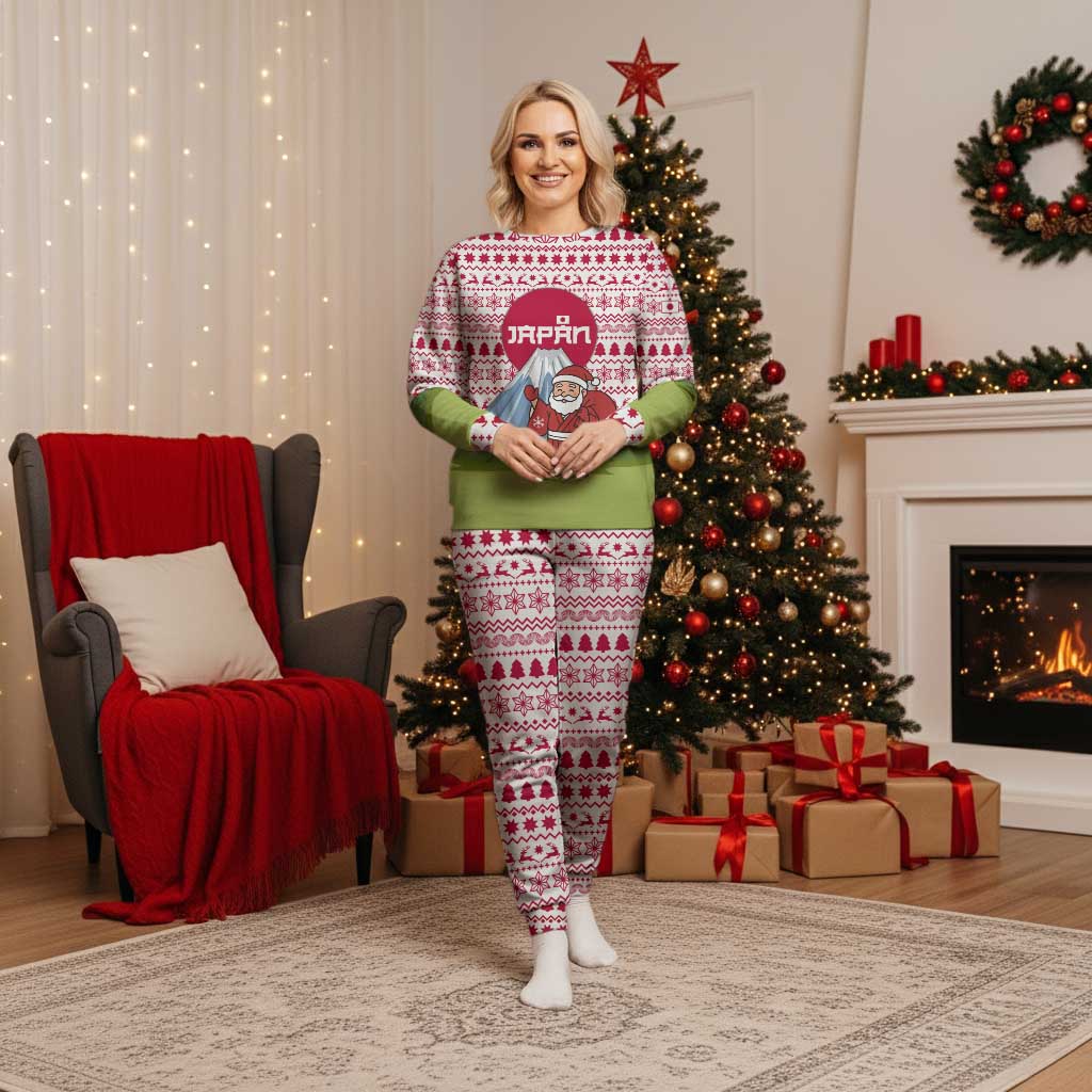 Japan Christmas Pajama Set with Santa Mount Fuji Rising Sun and Festive Pattern Design - Wonder Print Shop