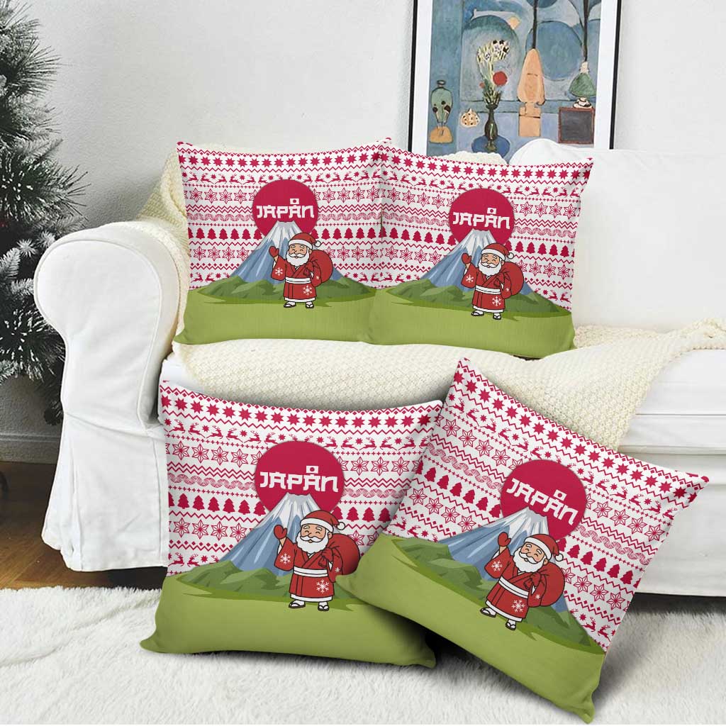 Japan Christmas Pillow Cover with Santa Mount Fuji Rising Sun and Festive Pattern Design - Wonder Print Shop