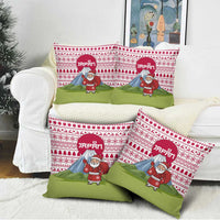Japan Christmas Pillow Cover with Santa Mount Fuji Rising Sun and Festive Pattern Design - Wonder Print Shop